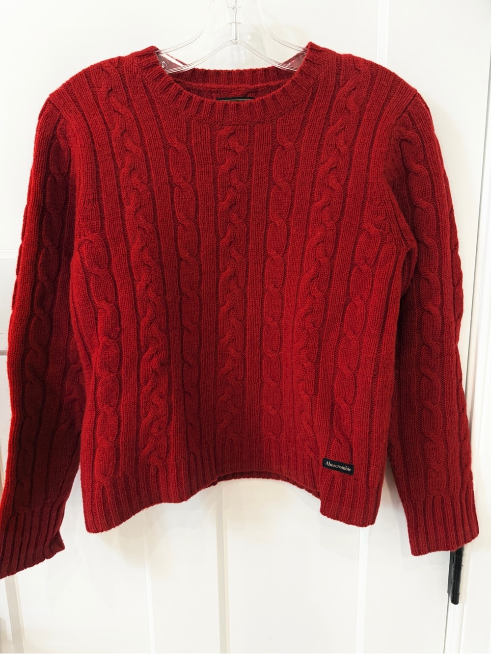 Abercrombie & Fitch Red Cable Knit Crewneck Sweater